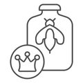 Queen of bees in bank thin line icon, Honey concept, Queen Bee sign on white background, Bee in glass jar and crown icon