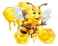 Queen Bumble Bee in Crown Honeycomb Cartoon Royalty Free Stock Photo