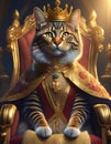 Queen Cat is sitting on a golden royal throne