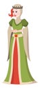 Queen character. Historic medieval royal woman in crown