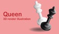 Queen chess piece banner and copy space on red background , 3D render chess illustration Royalty Free Stock Photo