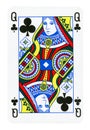 Queen of Clubs playing card - isolated on white Royalty Free Stock Photo