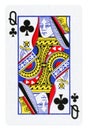 Queen of Clubs playing card - isolated on white Royalty Free Stock Photo