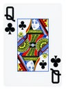 Queen of Clubs playing card - isolated on white Royalty Free Stock Photo