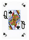 Queen of Clubs playing card - isolated on white Royalty Free Stock Photo