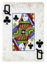 Queen of Clubs Vintage playing card - isolated on white Royalty Free Stock Photo