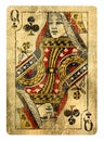 Queen of Clubs Vintage playing card - isolated on white