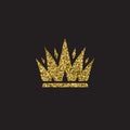 Queen crown, royal gold headdress. King golden accessory. Isolated vector illustrations. Elite class symbol on black