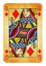 Queen of Diamonds Vintage playing card isolated on white Royalty Free Stock Photo