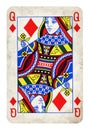 Queen of Diamonds Vintage playing card isolated on white