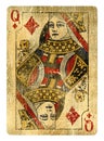 Queen of Diamonds Vintage playing card isolated on white Royalty Free Stock Photo