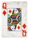 Queen of Diamonds Vintage playing card isolated on white Royalty Free Stock Photo