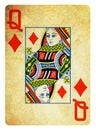 Queen of Diamonds Vintage playing card isolated on white Royalty Free Stock Photo