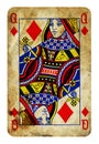 Queen of Diamonds Vintage playing card isolated on white Royalty Free Stock Photo