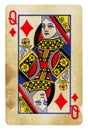 Queen of Diamonds Vintage playing card isolated on white Royalty Free Stock Photo