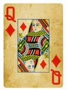 Queen of Diamonds Vintage playing card isolated on white Royalty Free Stock Photo