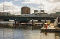 The Queen Elizabeth 2 bridge over the River Lagan at the Donegall Quay in the harbour in Belfast Northern Ireland Royalty Free Stock Photo