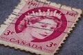 Queen Elizabeth Canada old three cents stamp