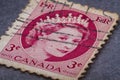 Queen Elizabeth Canada old three cents stamp Royalty Free Stock Photo