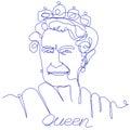 Queen Elizabeth II in one line on a white background.