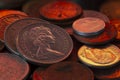 Queen Elizabeth II One Shilling Coin Obverse 1978 on pile of coins Close up Macro Royalty Free Stock Photo