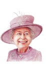 Queen Elizabeth II, watercolor illustration portrait