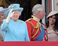 Queen Elizabeth, London 6102018- Prince Charles meghan markle Queen Elizabeth and Camilla Parker Bowles, Duchess of Sussex, Royalty Free Stock Photo