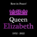 Queen Elizabeth mourning typography vector illustration isolated on black background