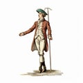 18th Century Political Illustration: Detailed Character With Rod Royalty Free Stock Photo