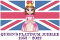 Queen Elizabeth Platinum Jubilee celebration poster. The Queen has reigned for 70 years with the Union Jack in Royalty Free Stock Photo