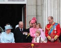 Queen Elizabeth & Royal Family, Buckingham Palace, London June 2017- Trooping the Colour Prince George William, harry, Kate & Char Royalty Free Stock Photo
