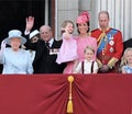 Queen Elizabeth Royal Family, Buckingham Palace, London June 2017- Trooping the Colour Prince George William, harry, Prince Philip Royalty Free Stock Photo