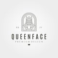 Queen face wearing crown logo vector symbol illustration design, line art style Royalty Free Stock Photo