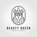 queen face wearing crown logo vector symbol illustration design, line art style Royalty Free Stock Photo