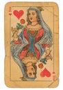 Queen of Hearts old grunge soviet style playing card