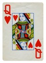 Queen of Hearts Vintage playing card isolated on white Royalty Free Stock Photo