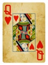 Queen of Hearts Vintage playing card isolated on white Royalty Free Stock Photo