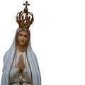 Queen of Heaven. Ancient statue of Virgin Mary. Isolated on white background Royalty Free Stock Photo