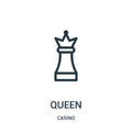 queen icon vector from casino collection. Thin line queen outline icon vector illustration