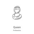 queen icon vector from professions collection. Thin line queen outline icon vector illustration. Linear symbol for use on web and