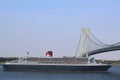 Queen Mary 2 cruise ship in New York Harbor under Verrazano Bridge heading for Canada New England Royalty Free Stock Photo