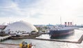 Queen Mary docked in The Port of Long Beach California USA