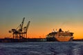 The Queen Mary 2 ocean liner at sunset in Brooklyn, NYC Royalty Free Stock Photo