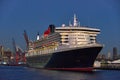 The Queen Mary 2 ocean liner at sunset in Brooklyn, NYC