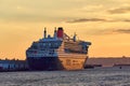 The Queen Mary 2 ocean liner at sunset in Brooklyn, NYC Royalty Free Stock Photo