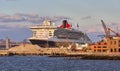 The Queen Mary 2 ocean liner at sunset in Brooklyn, NYC Royalty Free Stock Photo