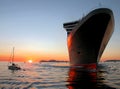 Queen Mary 2 in Vigo,Spain with sunset