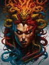 The Queen of Medusa face for tattoo or banner.