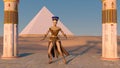 Queen Nefertiti dancing in front of the great pyramid of Giza and a view of the desert in the ancient temple. Historical animation Royalty Free Stock Photo