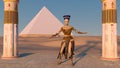 Queen Nefertiti dancing in front of the great pyramid of Giza and a view of the desert in the ancient temple. Historical animation Royalty Free Stock Photo